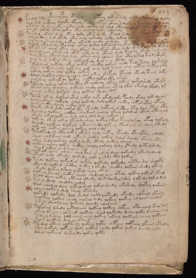 Folio 103r of the Voynich Manuscript, recipes section