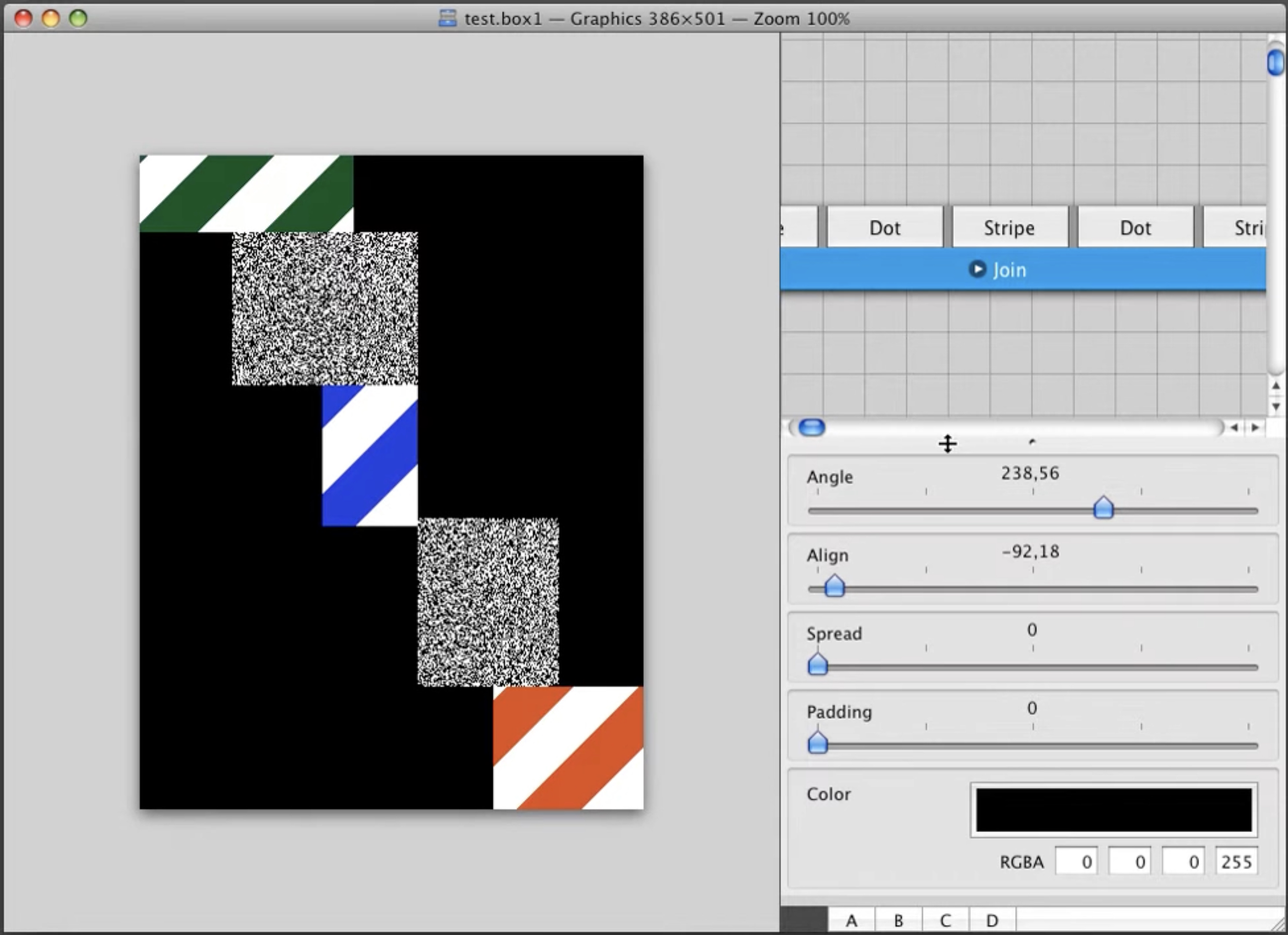 Toolbox: stripe and dot pattern compositor with node graph